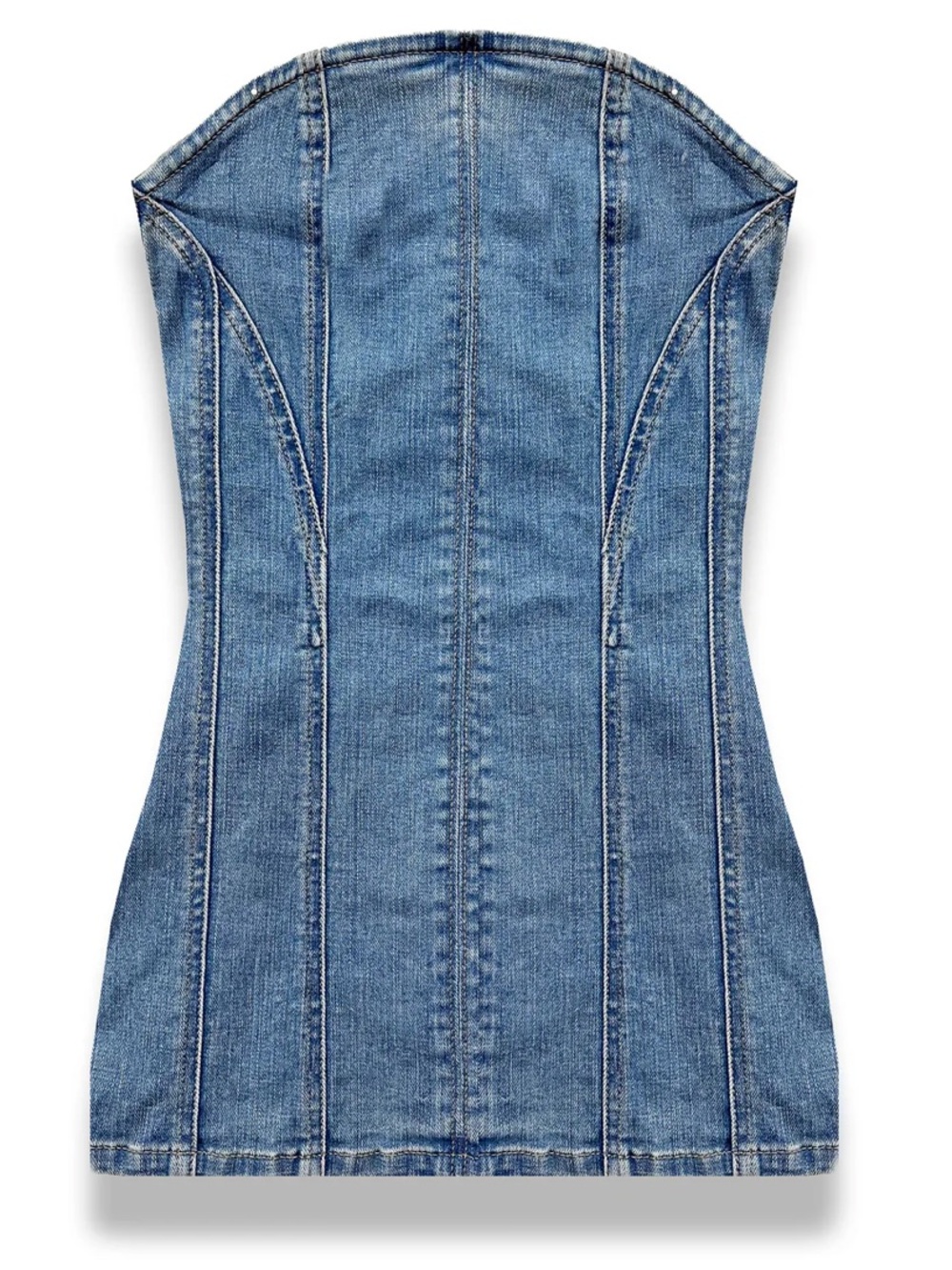 Katie J NYC Strapless Denim Corset Mini in Classic Blue